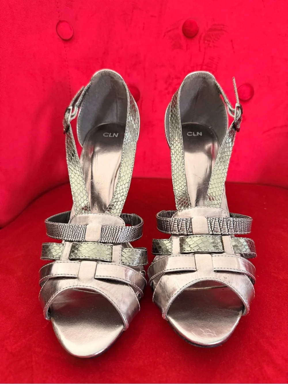 Metallic Silver Strappy High Heel Sandals -